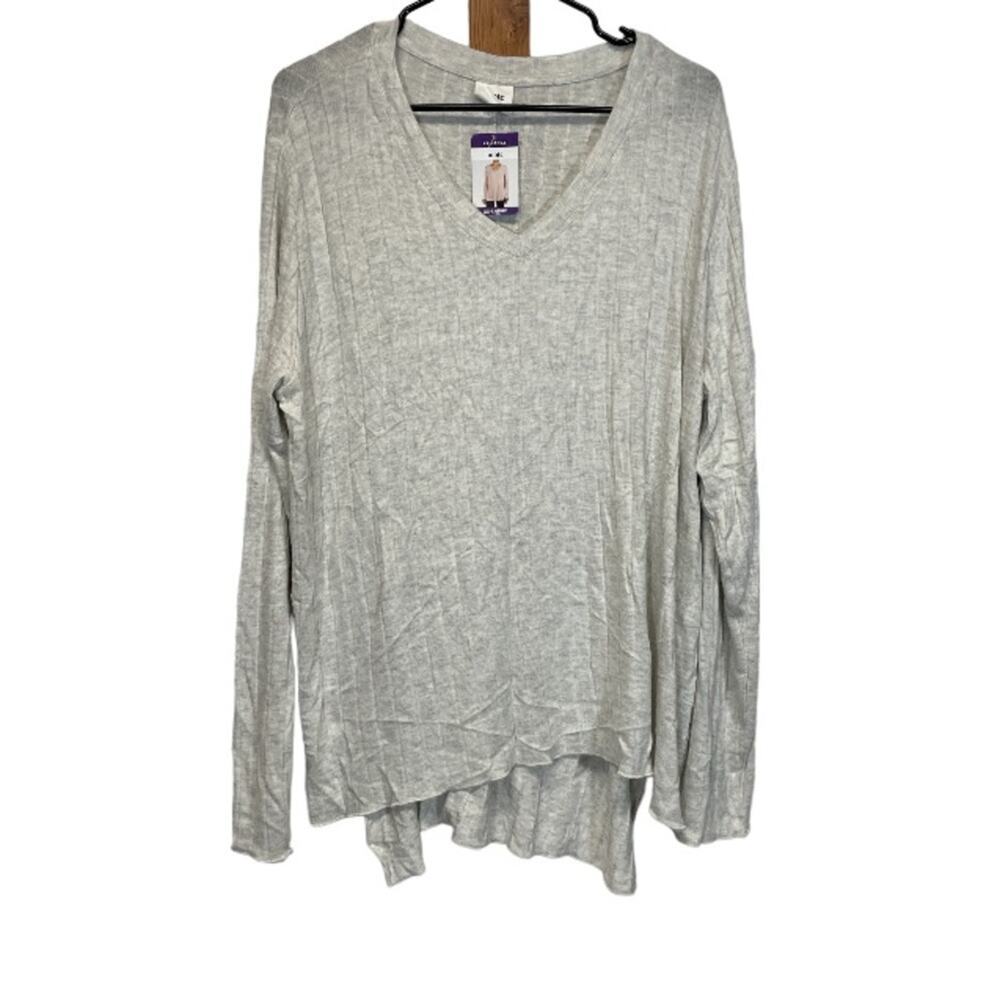 Mote‎ Marled Oatmeal Long Sleeve V Neck Pullover Asymmetrical Blouse Size XXL